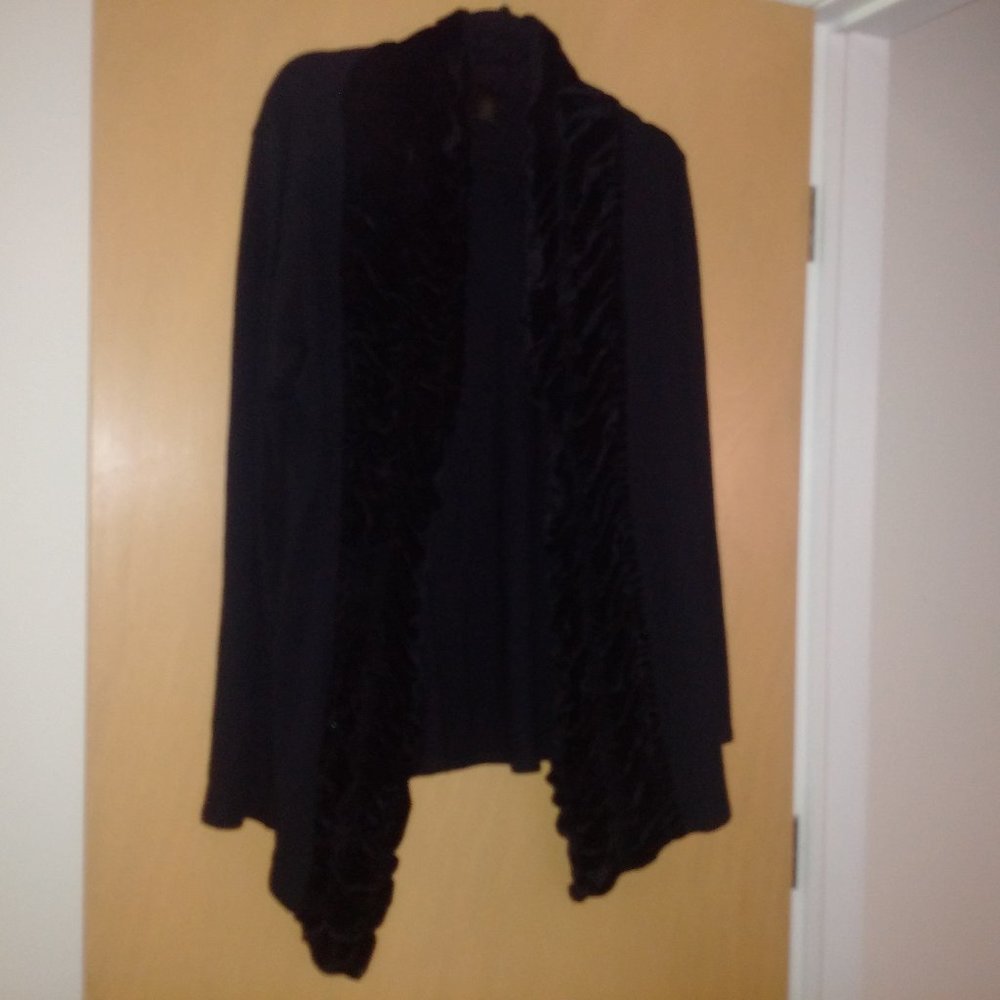 Etoile Black Velvet Trimmed Open Cardigan Sweater